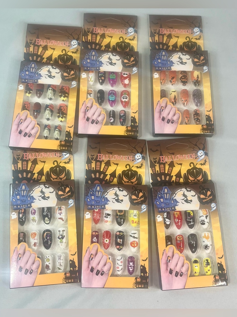 6 Pack Halloween Themed Nail Set - Assorted Colors